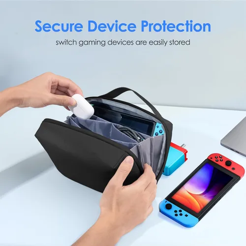 Vista 5 de LENTION Premium - Bolsa organizadora de artículos electrónicos impermeable con asa Large Multi-Compartment Carry Case Fits Tablet, Chargers
