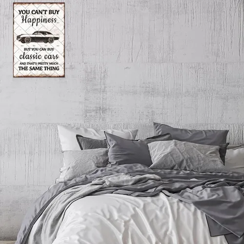 Vista 5 de EMOHAT Letrero de metal vintage con texto en inglés "You Can't Buy Happiness But You Can Buy a Classic Cars Funny Garage Metal Sign Home Bedroom Bar