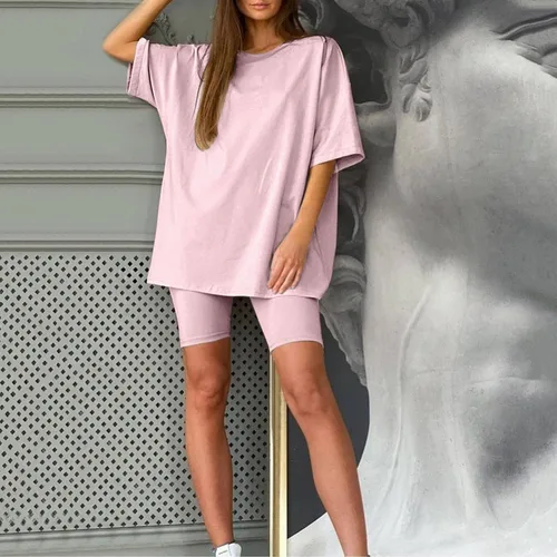 Vista 2 de 2 Piece Outfits for Women Short Sleeve Free Fashion Athletic Yoga Shorts Set Trendy Clothes Essentials Sets Outfits