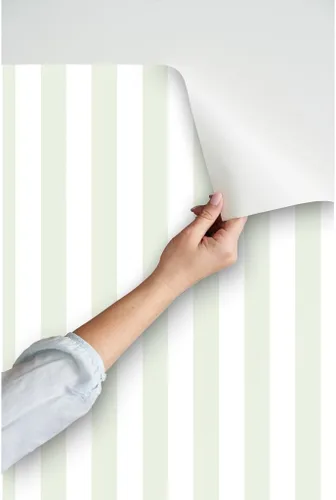 Vista 3 de Spoonflower Papel tapiz para despegar y pegar, diseño de rayas verdes verticales descoloridas, rayas verdes de verano, casa de campo, papel pintado