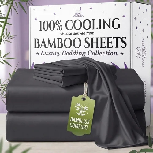 Vista 17 de SLEEP SANCTUARY - Juego de sábanas 100% viscosa derivada de bambú tamaño individual 4 piezas – Sábanas de lujo BamBliss de enfriamiento