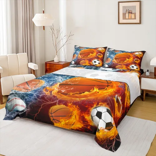 Vista 15 de Erosebridal Juego de sábanas deportivas de tamaño individual, sábanas de béisbol y fútbol, bolsillo profundo, para fútbol, baloncesto, rugby, ropa