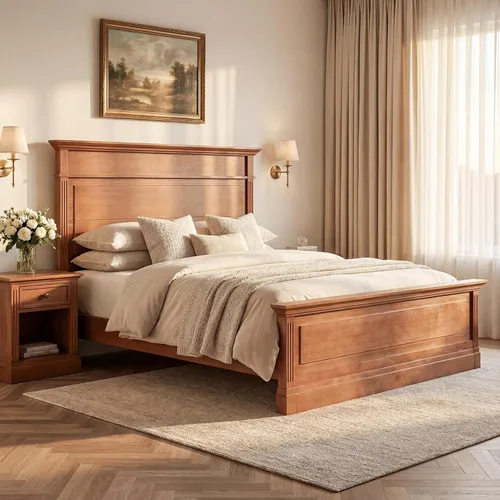 Vista 3 de Merax Marco de cama rústico de madera maciza tamaño Queen, cama de plataforma de granja con cabecera de 53.5 pulgadas de alto, marco de cama