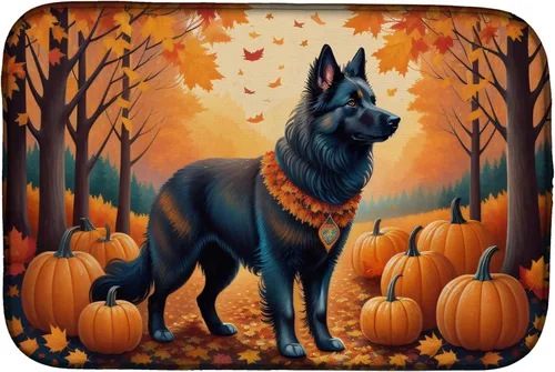 Vista 78 de Caroline's Treasures DAC1036DDM - Tapete de secado de platos negro Chow Chow Fall absorbente para secado de platos para encimera de cocina, tapete