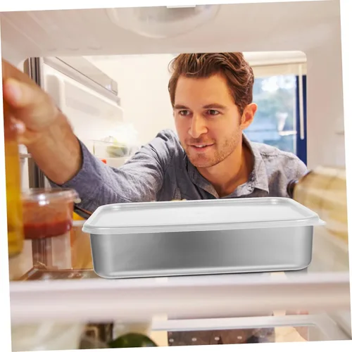 Vista 7 de YARNOW Refrigerador de acero inoxidable con estante de malla de 9.44 x 7.28 x 2.28 pulgadas, recipiente de almacenamiento de alimentos para una