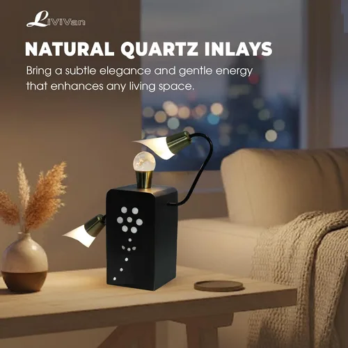 Vista 6 de Lámpara de escritorio con incrustaciones de cristal de cuarzo hecha a mano, lámpara de mesa moderna, lámpara de noche industrial rústica