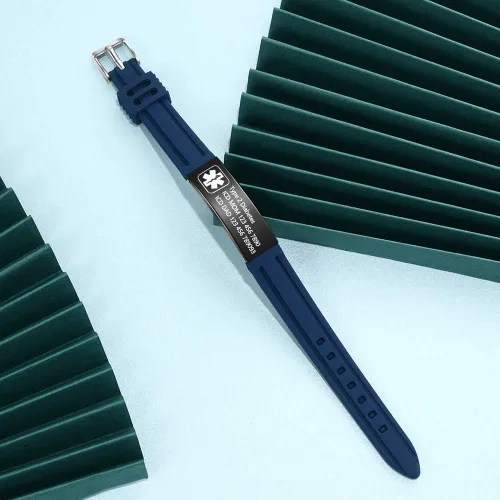 Vista 128 de OPALSTOCK Pulseras médicas personalizadas de silicona ajustable para identificación de emergencias, grabado gratuito, 9 pulgadas, resistente al