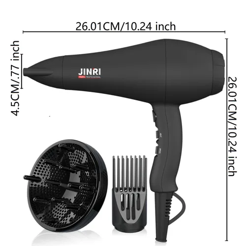 Vista 2 de Secador de pelo de cerámica JR-104A 1875W con 2 velocidades y 3 posiciones de calor, con certificado ETL, con infrarrojos y sistema de iones Negro