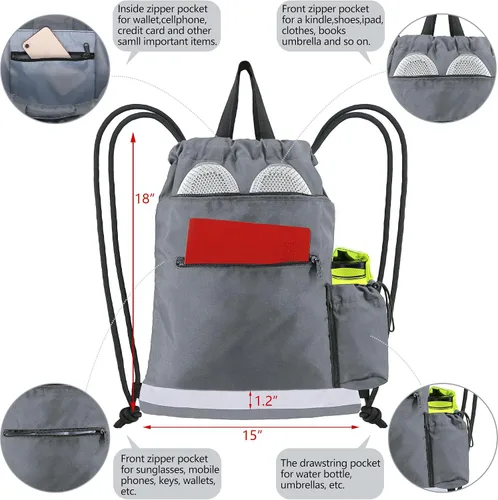 Vista 3 de Mochila con cordón para gimnasio, bolsa deportiva para natación, mujeres y hombres, bolsa de entrenamiento con cordón trasero para fútbol