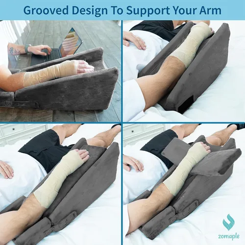 Vista 3 de Zomaple - Almohada de elevación de brazo de 3 piezas con paquete de gel para recuperación de muñeca y codo