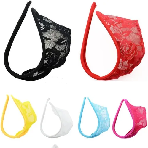 Vista 2 de Lace C Pantalones String Tanga Hombres Ultra Delgado Bikini Tanga Hombre Sexy U Convexo Ropa Interior Gay Bolsa Ropa Interior Tanga Slip G-strings