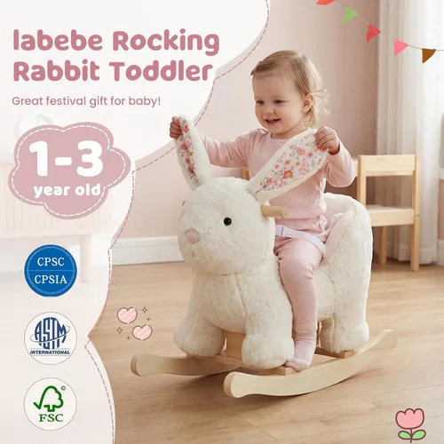 Vista 6 de labebe Bebé Mecedora Caballo, Peluche Conejo Animal Rocker, Blanco
