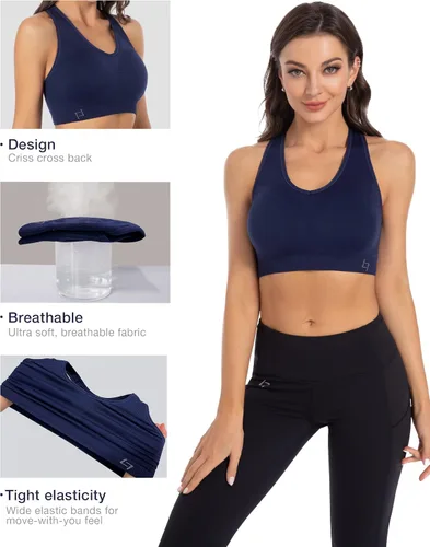 Vista 4 de FITTIN - Brasier deportivo con espalda cruzada para mujer, soporte acolchado de alto impacto sin costuras para yoga, gimnasio, entrenamiento y.