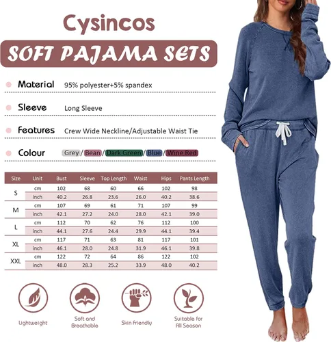 Vista 6 de Cysincos Conjunto deportivo de 2 piezas para mujer, conjunto de pijama de manga larga con cordón