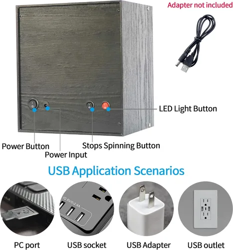 Vista 4 de Oryx - Enrollador de 4 relojes para relojes automáticos, caja de reloj giratoria de madera, 5 modos de rotación, caja de visualización con luz LED