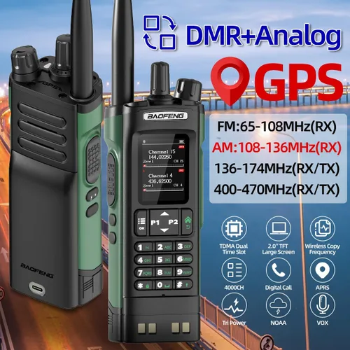 Vista 2 de Radio de Mano BAOFENG DM32 DMR Radio Portátil Recargable Walkie Talkies de Largo Alcance DM32UV 5RM Radio de Dos Vías NOAA Radio del Clima