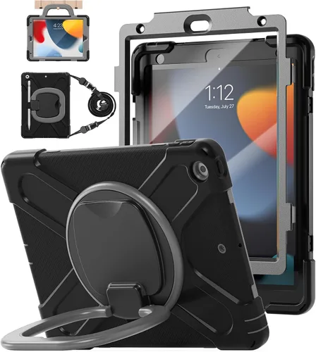 Vista 11 de BATYUE Funda para iPad de 9ª/8ª/7ª generación (funda resistente para iPad de 10.2 pulgadas 2021/2020/2019) con protector de pantalla, soporte