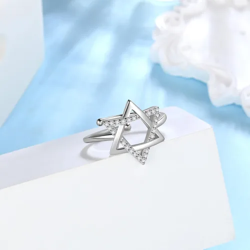 Vista 45 de Jewmon Anillo de plata de ley con estrella de David para mujer – Anillo ajustable Magen David – Amuleto Wicca – Regalos judíos