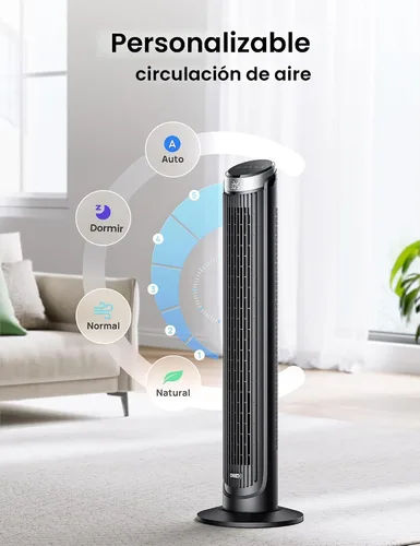 Vista 5 de Dreo - Ventilador de torre para dormitorio, ventiladores oscilantes de 90° que soplan aire frío, 5 velocidades, 4 modos con velocidad de 26 pies por