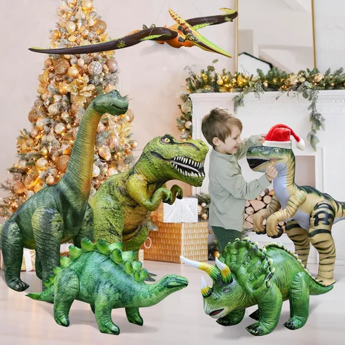 Vista 7 de Jet Creations Paquete de 6 inflables de dinosaurio – T-Rex, Brachiosaurus, Triceratops, Stegosaurus, Raptor y Pteranodon, 43 pulgadas + decoraciones