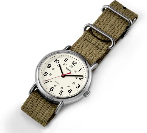 Vista 2 de Timex Reloj unisex Weekender de 1.496in, Negro, Weekender Slip Through - Reloj de correa de nailon