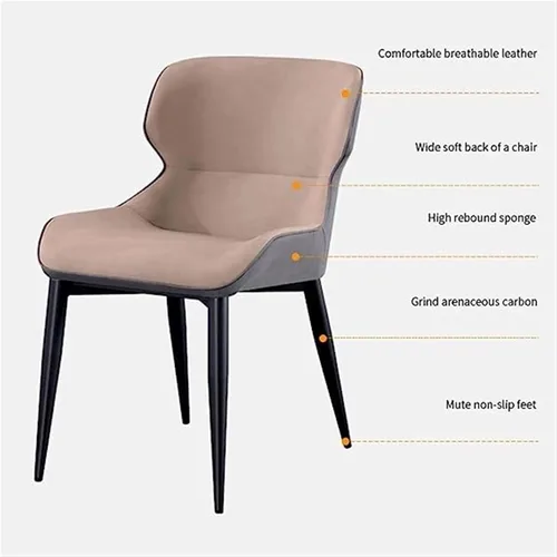 Vista 5 de LICOME Modern Dining Chairs Set of 6 Water Proof PU Leather Side Chairs with Carbon Steel Frame Kitchen Living Room Lounge Counter Chairs(Beige)
