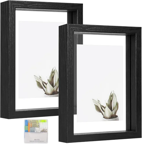 Vista 8 de MUYE Marcos flotantes de 5 x 7 pulgadas, patrón de madera blanca y beige envejecida, marco de fotos de doble cristal para mostrar fotos de cualquier