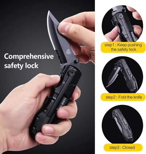 Vista 3 de Cuchillo de bolsillo multiherramienta para hombres, relleno de calcetines de Navidad, regalos para novio, él, marido, papá, alicates tácticos