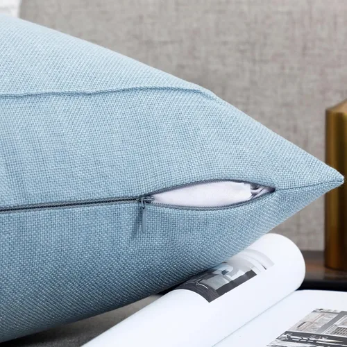 Vista 2 de Jepeak - Fundas de cojín de arpillera, paquete de 2 fundas de almohada cuadradas sólidas, gruesas y decorativas para el sofá o sillón, estilo casa