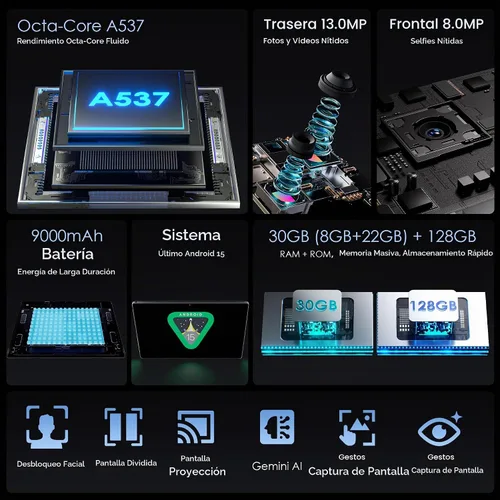 Vista 2 de Tableta 2026 con Android 15 de 10 pulgadas con teclado de 30 GB de RAM + 128 GB de ROM (expansión de 1 TB), pantalla IPS, procesador octa-core