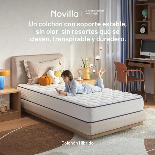 Vista 2 de Novilla Colchón individual de 6 pulgadas, Bonnell Spring Hybrid con soporte Blanco
