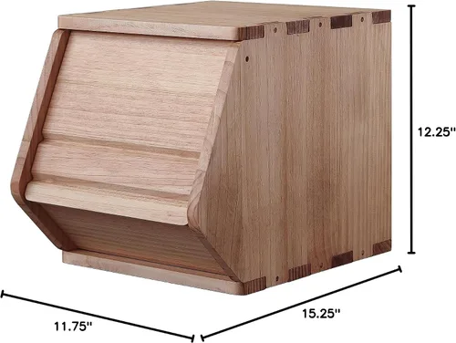 Vista 6 de Cofres apilables de madera maciza, contenedores con tapas, caja modular multiusos de madera, organizadores de almacenamiento de armario, gabinete