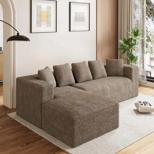 Vista 24 de Sofás seccionales en forma de U de gran tamaño de 131 pulgadas para sala de estar, cómodo sofá modular de pana esponjosa beige sin hueso, sofá