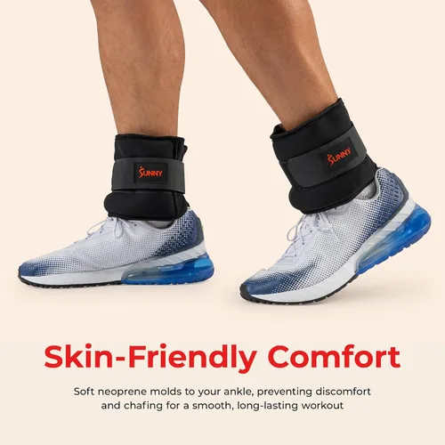 Vista 2 de Sunny Health & Fitness Pesas de tobillo (par) – 1,2,3,4,5 libras, opciones ajustables, resistentes al sudor, correa segura para fitness, caminar