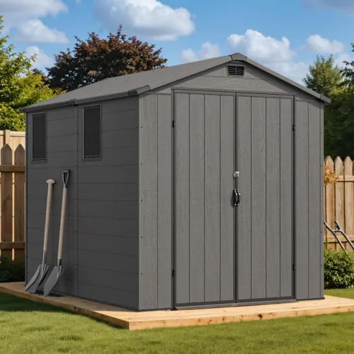 Vista 8 de Devoko 6X4 FT Plastic Outdoor Storage Shed with Floor, Dark Gray