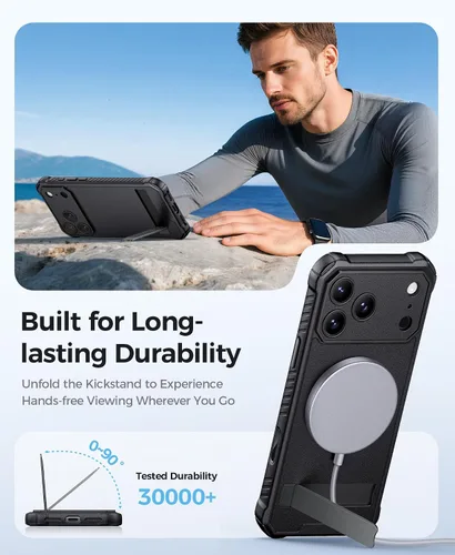 Vista 4 de ASAFCASE - Funda para iPhone 17 Pro con soporte, compatible con MagSafe, color negro Camera Control Button, Military Grade Shockproof, Full Camera
