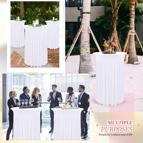 Vista 8 de 6 Paquetes de Faldas Redondas para Mesa de Cóctel de 32" x 43" Elastano Extensible Mantel de Cóctel con Cortinas Onduladas, Fundas de Mesa Alta