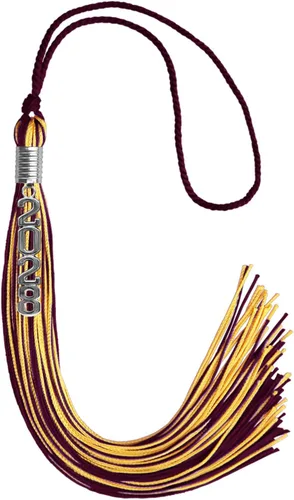 Vista 224 de Endea Graduation Borla mixta de doble color con gota de fecha apilada plateada (negro/oro antiguo, 2025)