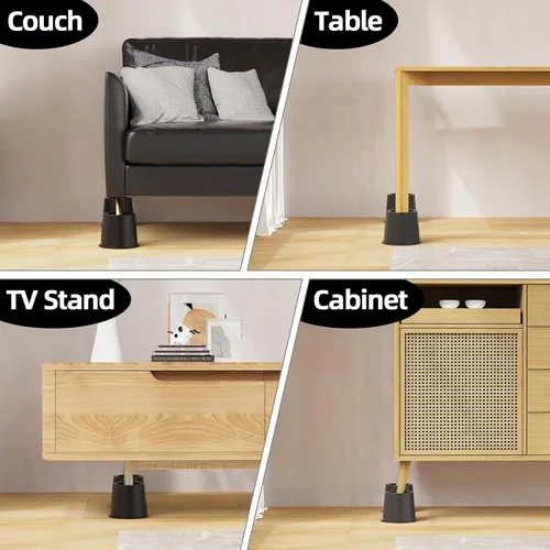 Vista 6 de Elevadores de cama de 4 pulgadas, resistentes, ajustables para cama, sofá, mesa, silla, soporta hasta 1500 libras (juego de 4, negro)