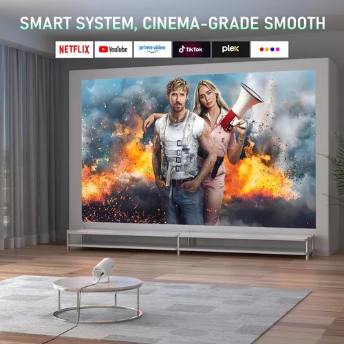 Vista 2 de Proyector Li White y aplicaciones integradas: Mini proyector XuanPad con Wi-Fi y Bluetooth, proyector portátil inteligente Full HD 1080P con soporte
