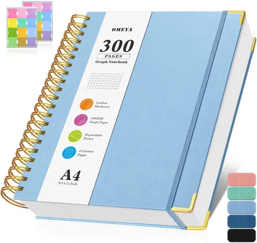 Vista 14 de Cuaderno de papel cuadriculado, cuaderno de cuadrícula en espiral de 8.5" X 11", diario de cuero de tapa dura de 300 páginas, cuaderno de papel