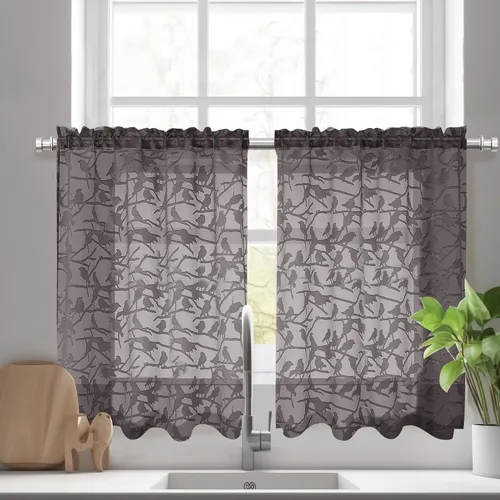 Vista 50 de OVZME Anji Clip Voile Sheer Tiers RD 2X30X36 Negro
