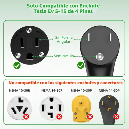 Vista 5 de Adaptador para Tesla NEMA 5-15, adaptador de carga rápida Neme-5-15 de 12 amperios máximo para Tesla Model S 3 X Y para cargar en secadora de 4
