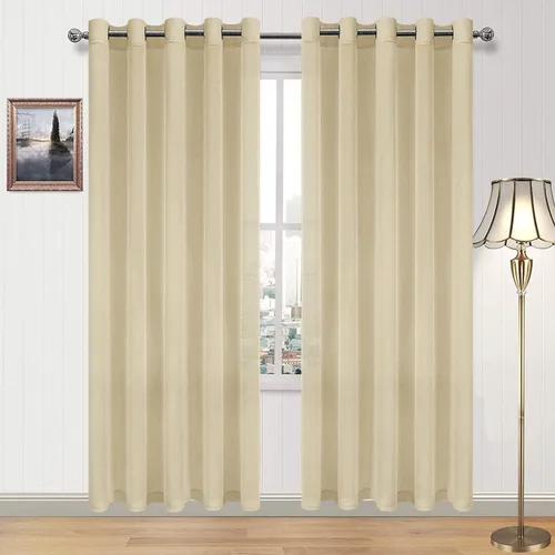 Vista 76 de DWCN Cortinas traslúcidas color verde frijol para sala de estar y dormitorio - Cortinas voile con aspecto de lino sintético con ojales en la parte