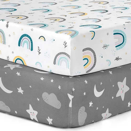 Vista 17 de Pack n Play Sheets BROLEX - Juego de 2 sábanas para cuna, juego de sábanas elásticas y portátiles para cuna, funda de colchón convertible