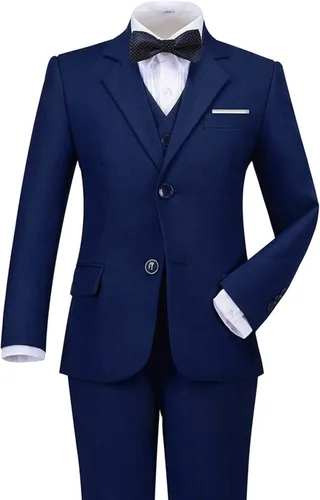 Vista 2 de Addneo Conjunto de trajes formales para niños con camisa de vestir y corbatín, Blanco