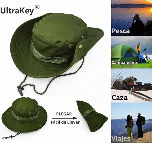 Vista 2 de Sombrero de ala ancha para exteriores, sombrero de protección solar, estilo clásico del ejército de combate de los Estados Unidos, gorra de sol