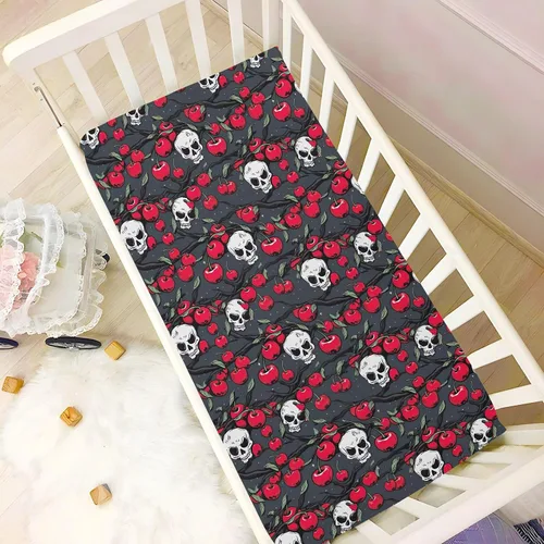 Vista 6 de Fitted Crib Sheets Gothic Skulls Cherry Mini Crib Sheets for Boy & Girl Toddler Mattress Sheets Playard Sheet 21216122