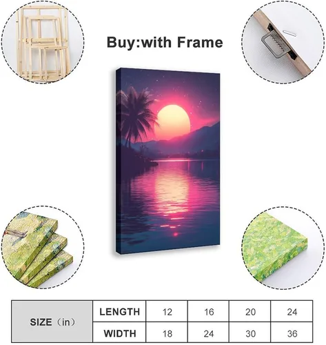 Vista 2 de ZMLIS Vaporwave Neon Retro City Print – Synthwave 80s Aesthetic Wall Decor – Futuristic Palm Trees Digital Poster Poster for Room Aesthetics Canvas