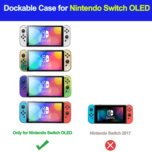 Vista 2 de COMCOOL Dockable Case for Nintendo Switch OLED 2021 - Protective Cover Accessories for NS OLED and Joy-Con Controller with Screen Protector - Skyblue